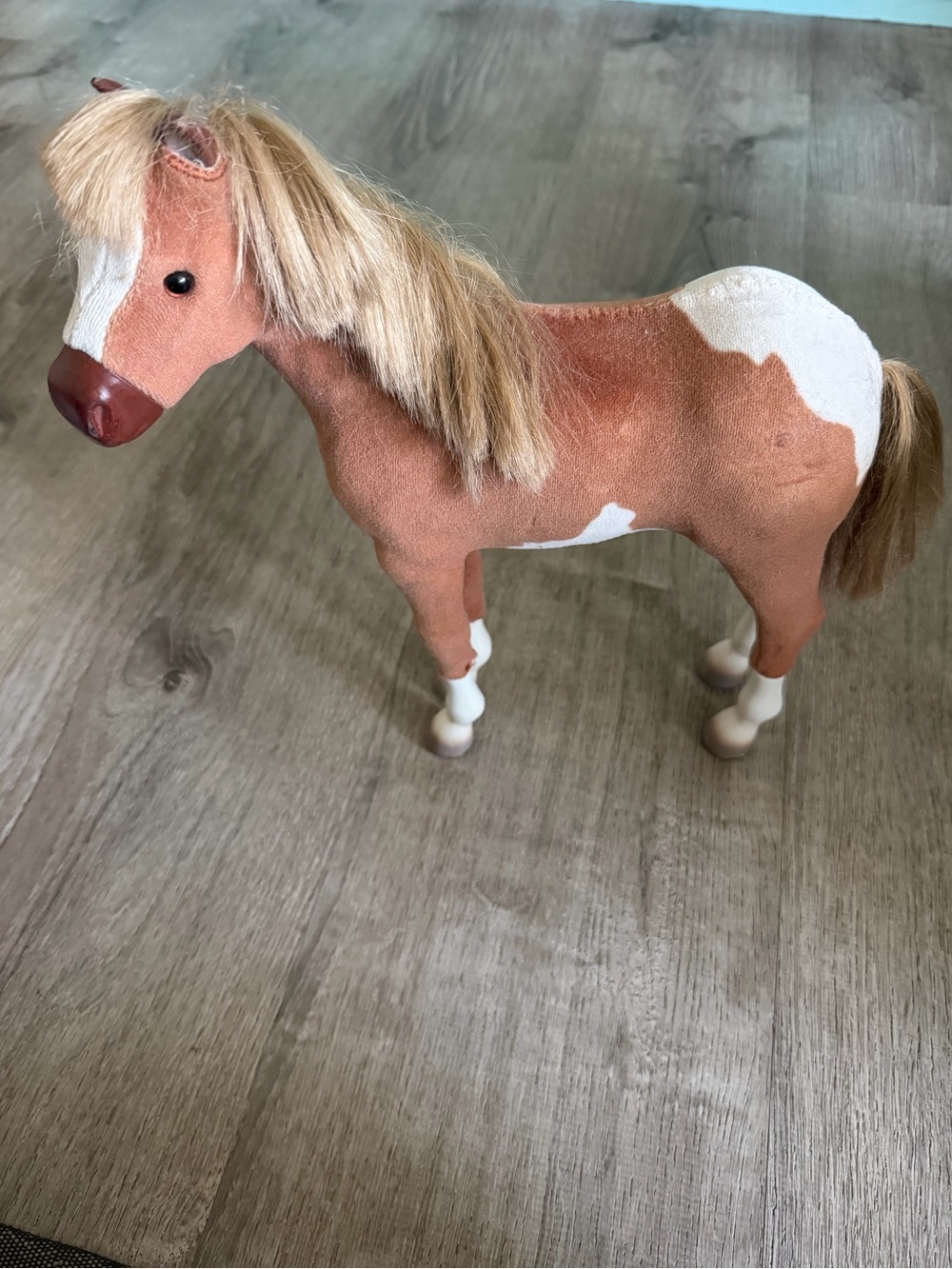 American Girl Chestnut and White Pinto Plush Horse with Blonde Mane